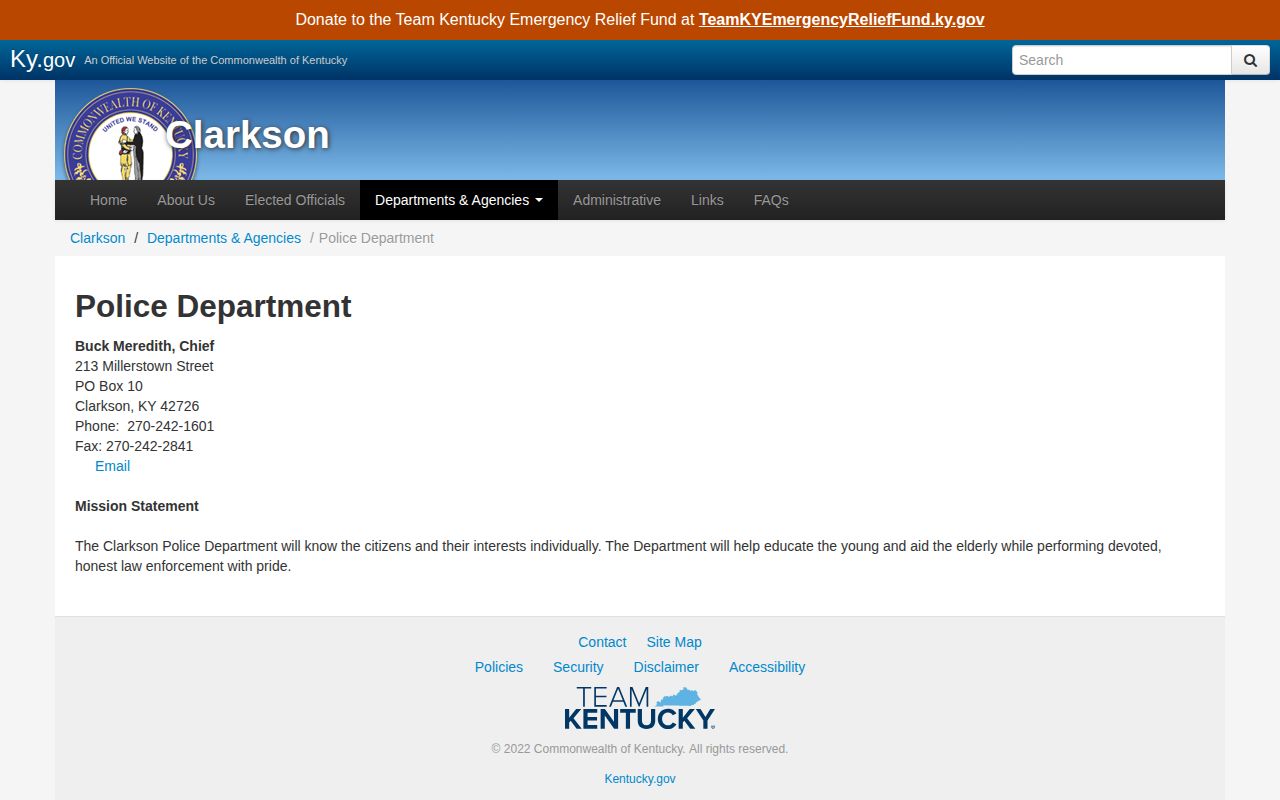 Clarkson Police Department official Grayson County arrest records source